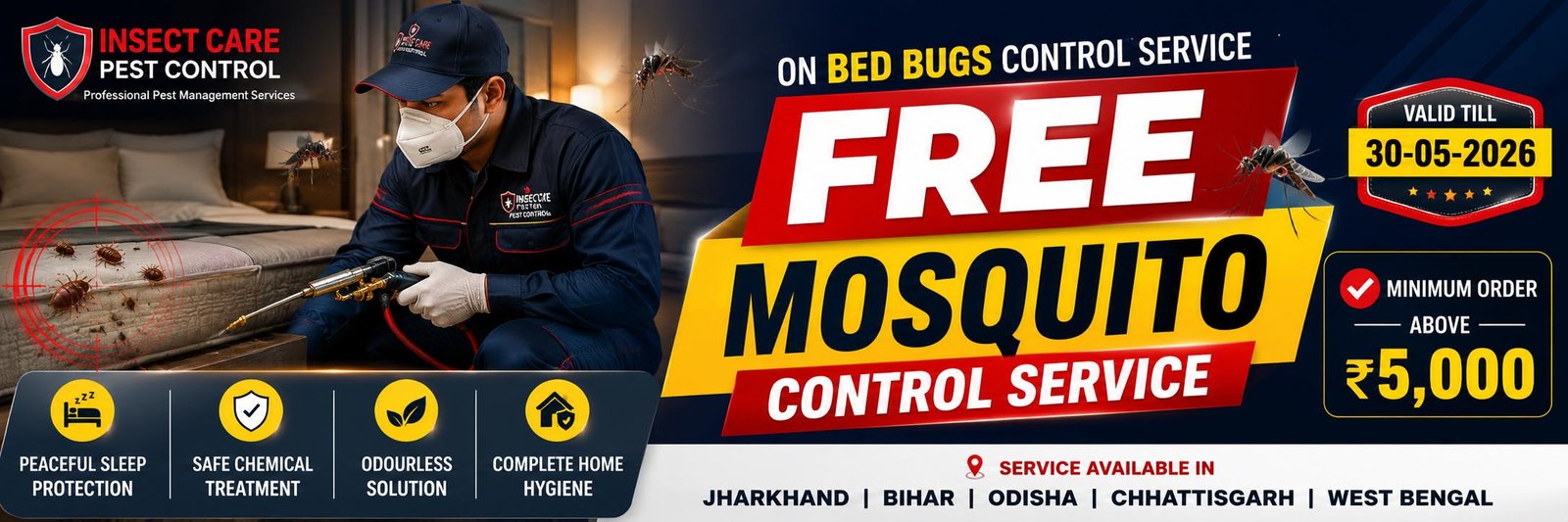 Best Bed bugs control service in ranchi jharkhand, patna bihar, gaya bihar - insect care pest control ranchi